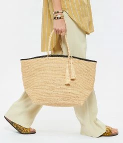 MAISON N.H Cabas Rose Marie Grand Raphia Naturel Noir -jerome dreyfuss shop unnamed file 104