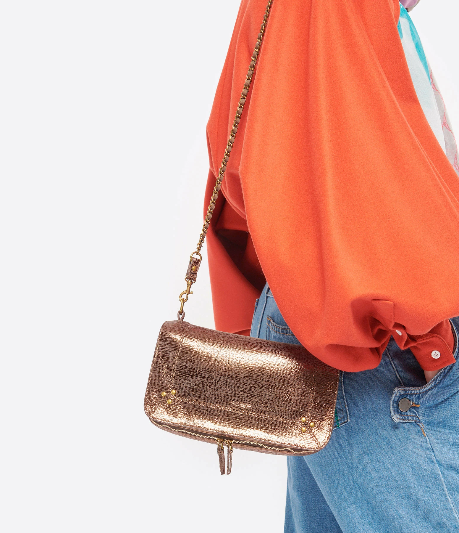 JEROME DREYFUSS Sac Bobi Cuir Lamé Bronze 7 JEROME DREYFUSS Sac Bobi Cuir Lamé Bronze – Image 5