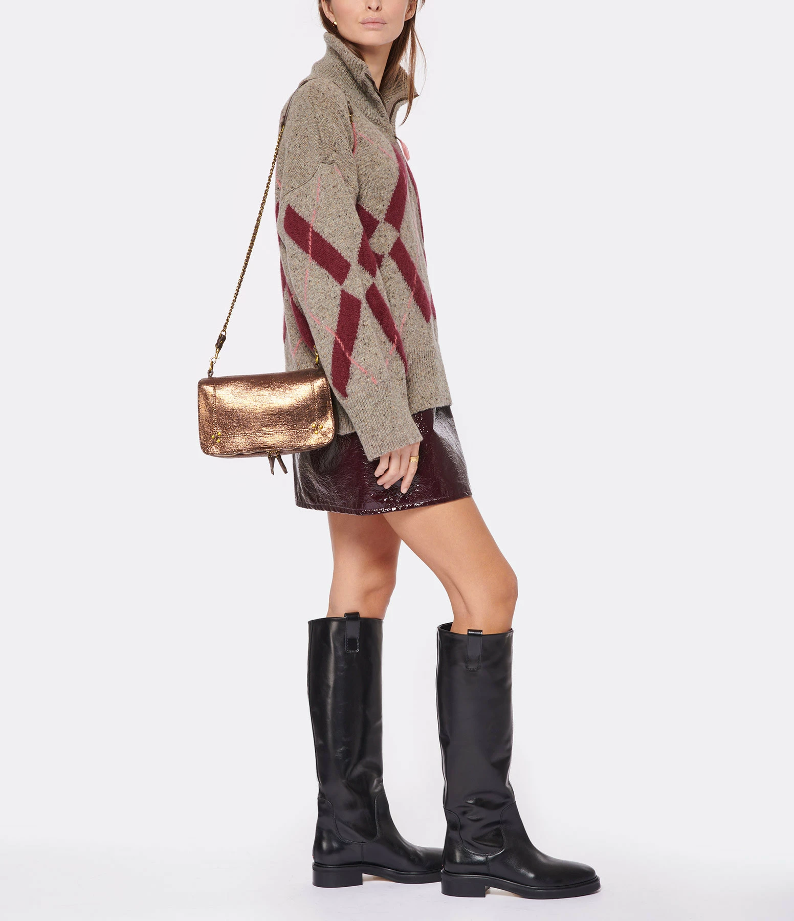 JEROME DREYFUSS Sac Bobi Cuir Lamé Bronze 8 JEROME DREYFUSS Sac Bobi Cuir Lamé Bronze – Image 6