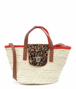 CLARIS VIROT Panier Zoé Mini Cuir Léopard Noisette