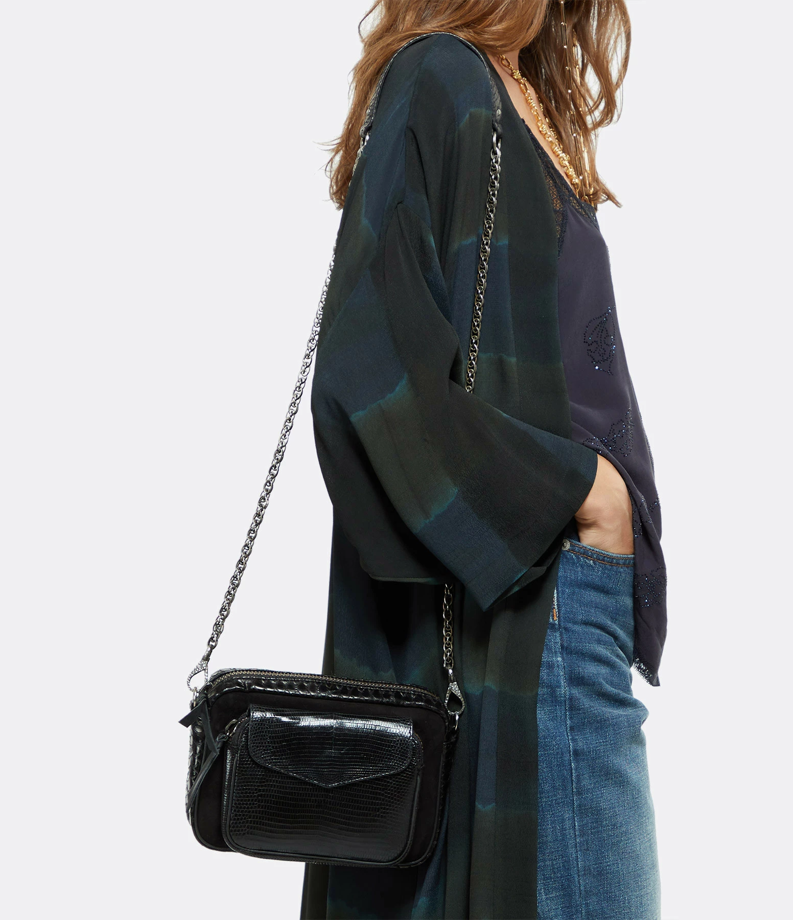 CLARIS VIROT Sac Charly Python Noir Suédé 7 CLARIS VIROT Sac Charly Python Noir Suédé – Image 5