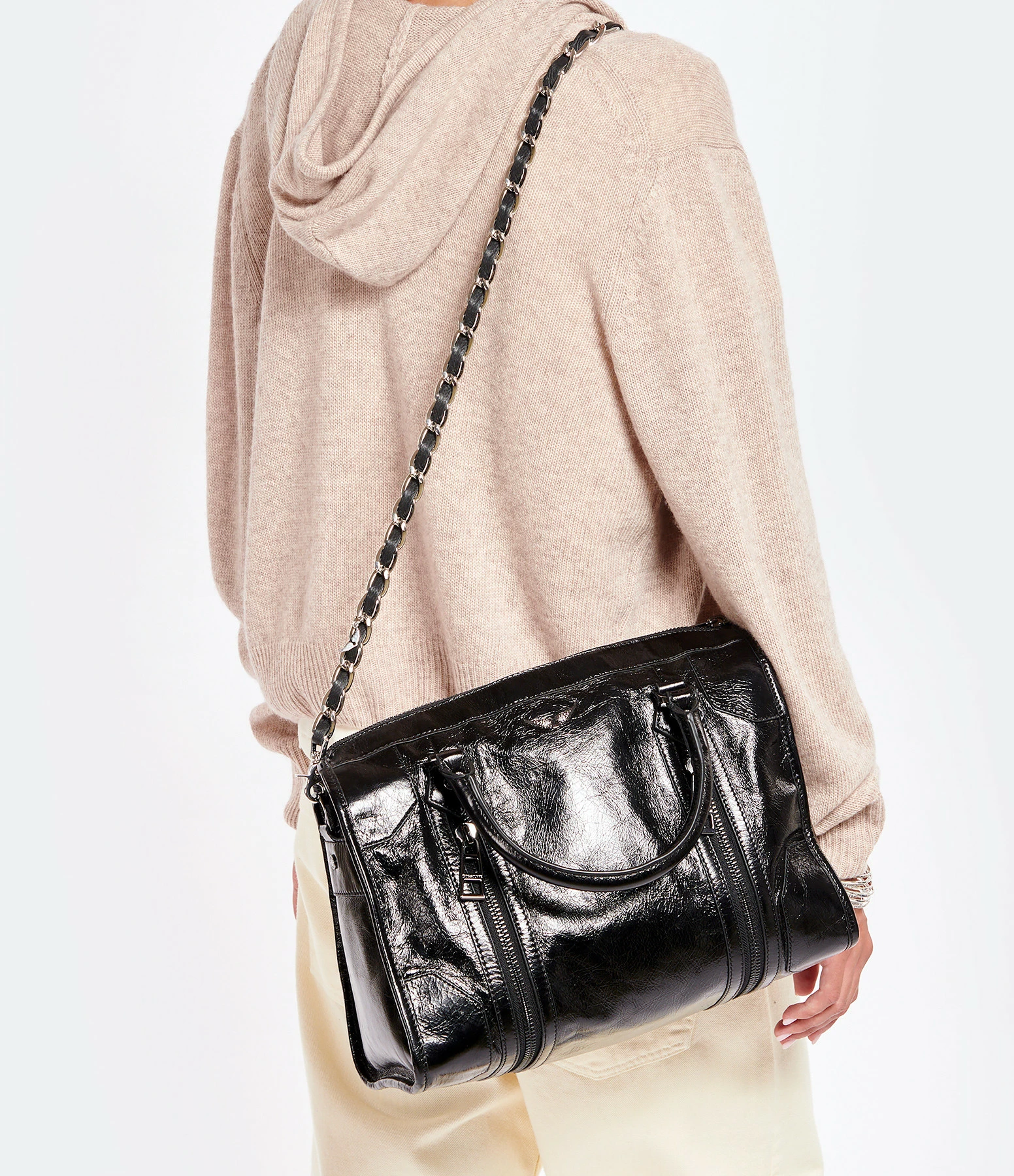 ZADIG & VOLTAIRE Bandoulière Chaîne Cuir Grainé Noir Argenté 5 ZADIG & VOLTAIRE Bandoulière Chaîne Cuir Grainé Noir Argenté – Image 3