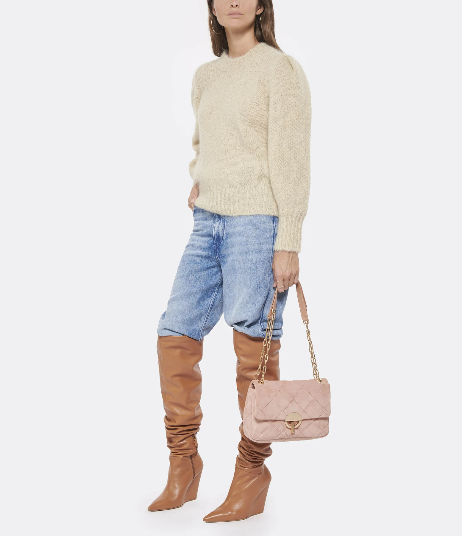 VANESSA BRUNO Sac Moon MM Cuir Veau Vieux Rose 8 VANESSA BRUNO Sac Moon MM Cuir Veau Vieux Rose – Image 6