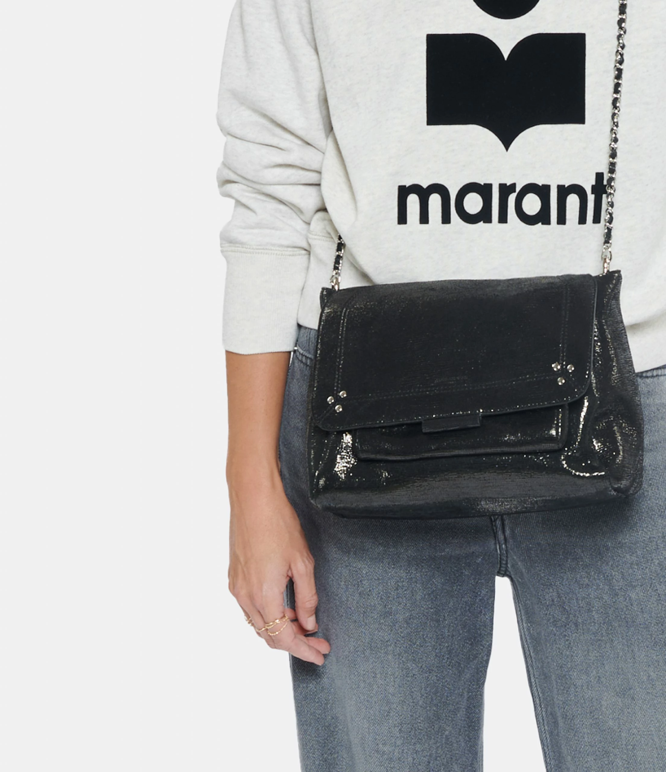 JEROME DREYFUSS Sac Lulu L Cuir Lamé Noir 8 JEROME DREYFUSS Sac Lulu L Cuir Lamé Noir – Image 6