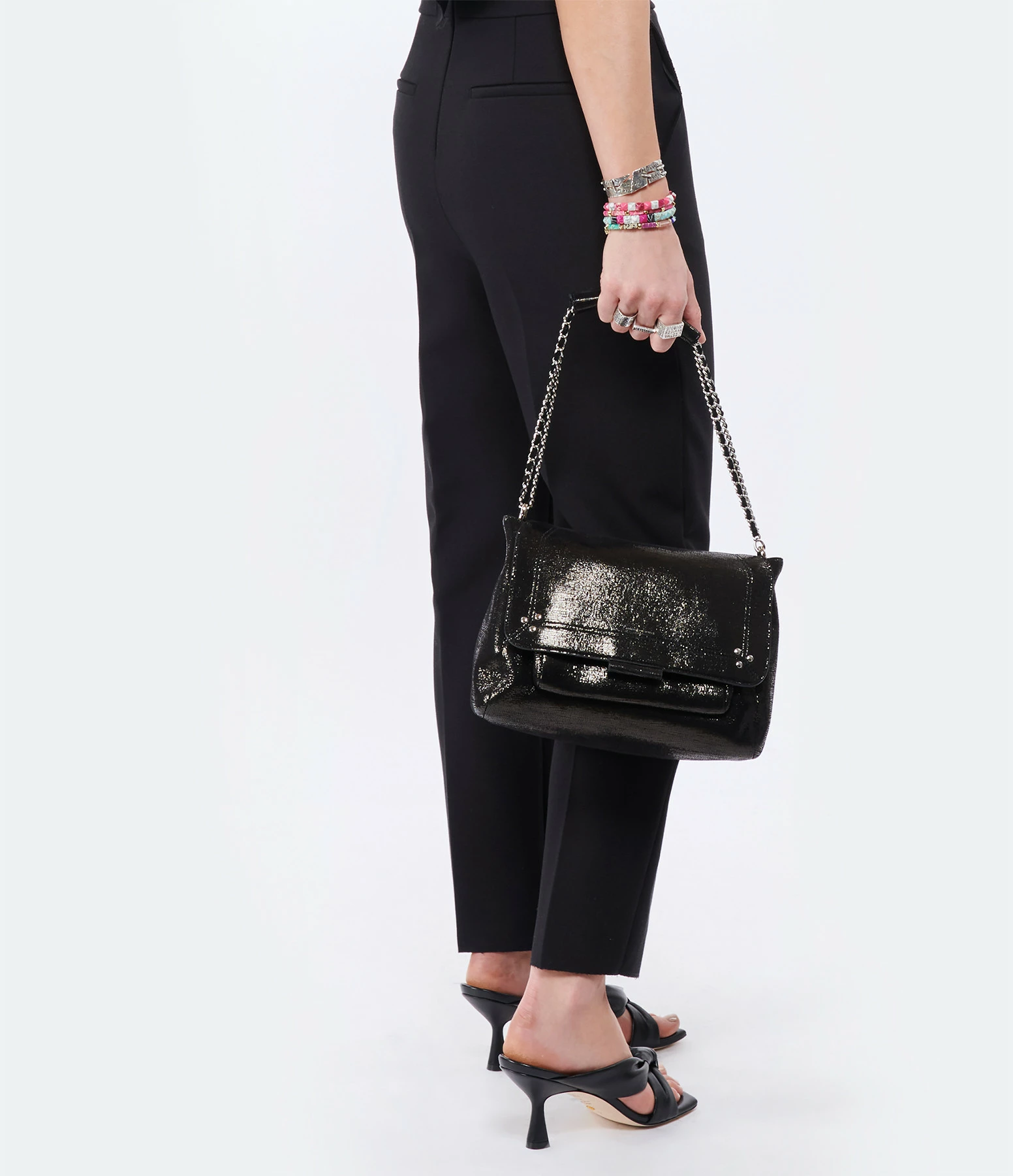 JEROME DREYFUSS Sac Lulu L Cuir Lamé Noir 11 JEROME DREYFUSS Sac Lulu L Cuir Lamé Noir – Image 9