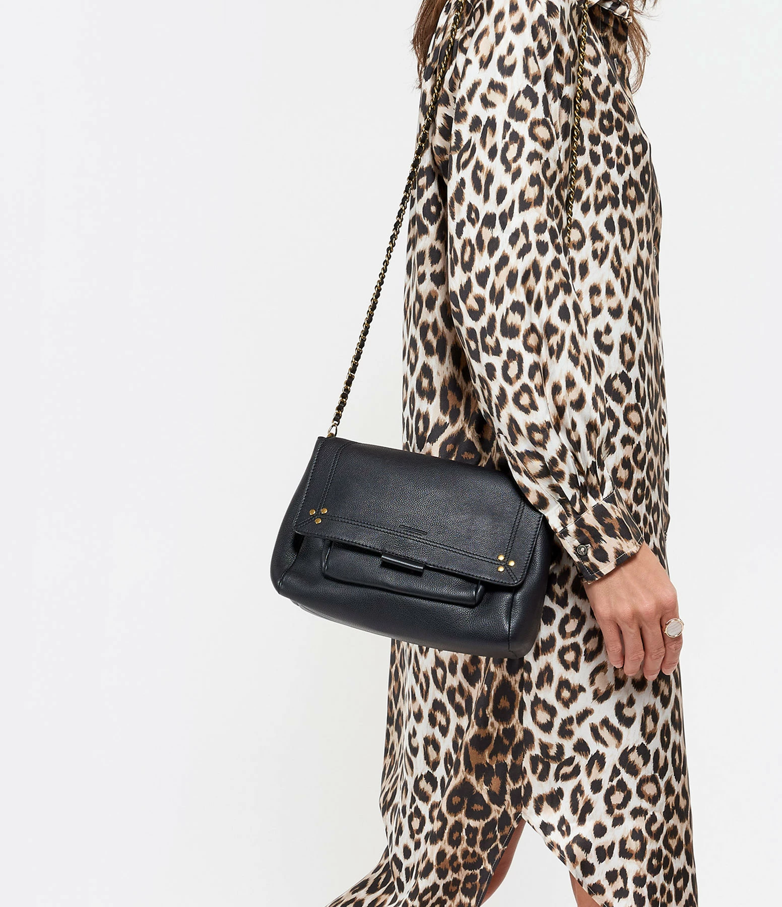 JEROME DREYFUSS Sac Lulu M Cuir Grainé Noir Brass 9 JEROME DREYFUSS Sac Lulu M Cuir Grainé Noir Brass – Image 7