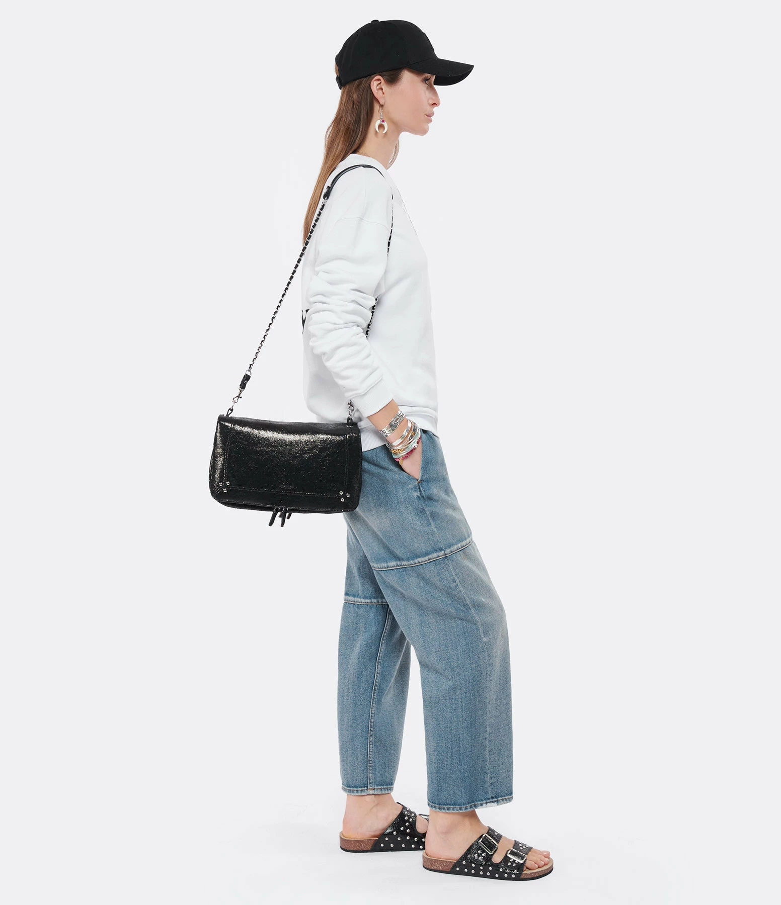 JEROME DREYFUSS Sac Bobi L Cuir Lamé Noir 7 JEROME DREYFUSS Sac Bobi L Cuir Lamé Noir – Image 5