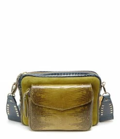 CLARIS VIROT Sac Big Charly Lézard Python Navy Kaki Moutarde