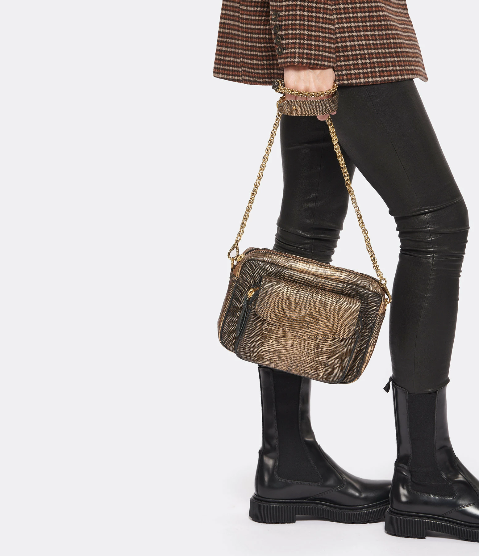 CLARIS VIROT Sac Big Charly Lézard Doré Vieilli 6 CLARIS VIROT Sac Big Charly Lézard Doré Vieilli – Image 4