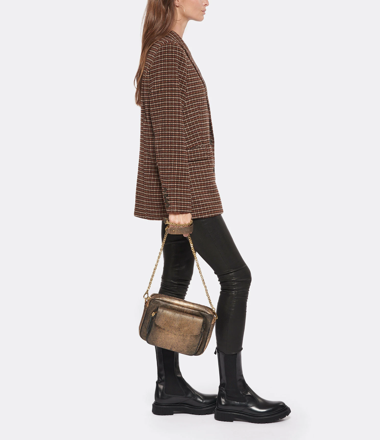 CLARIS VIROT Sac Big Charly Lézard Doré Vieilli 7 CLARIS VIROT Sac Big Charly Lézard Doré Vieilli – Image 5