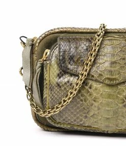 CLARIS VIROT Sac Charly Python Kaki Doré Suédé -jerome dreyfuss shop unnamed file 1942
