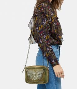 CLARIS VIROT Sac Charly Python Kaki Doré Suédé -jerome dreyfuss shop unnamed file 1943