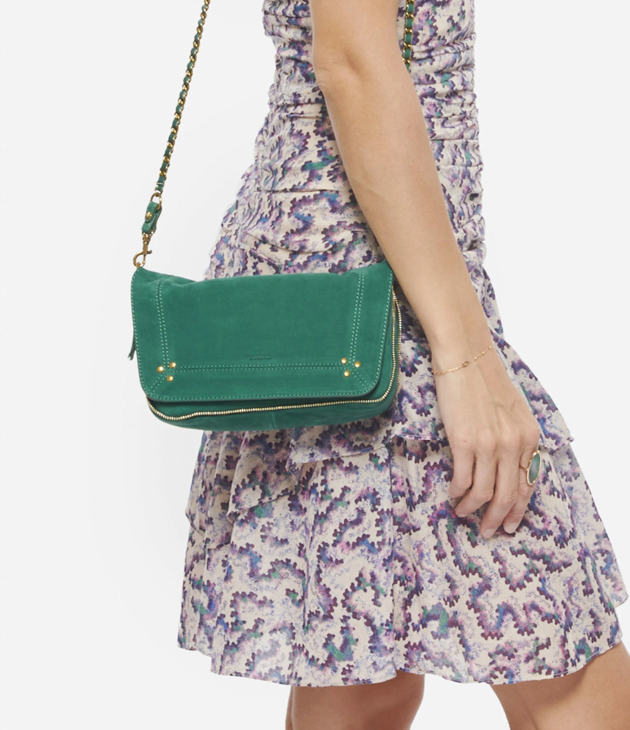 JEROME DREYFUSS Sac Bobi S Cuir Suédé Jade 7 JEROME DREYFUSS Sac Bobi S Cuir Suédé Jade – Image 5