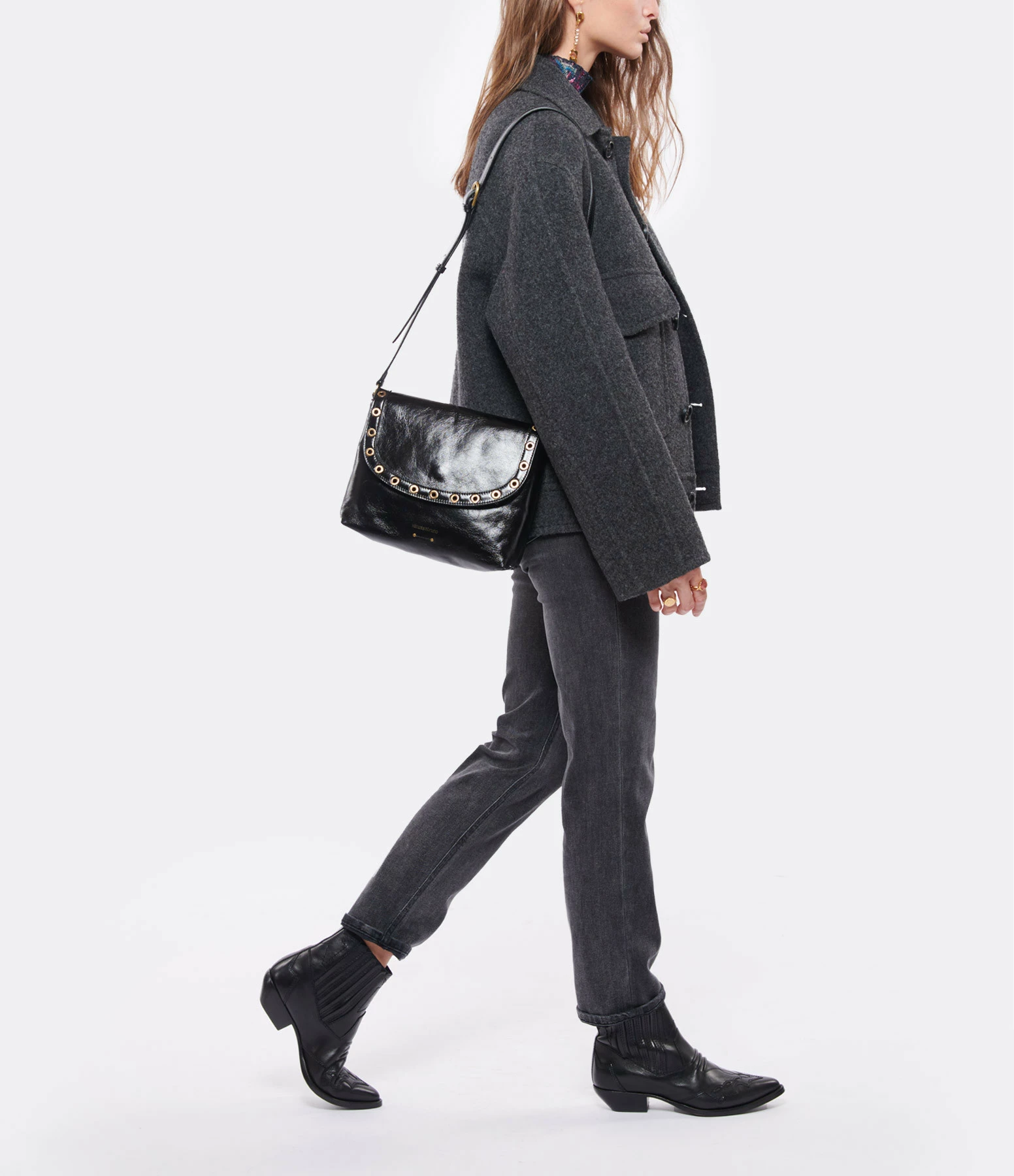 VANESSA BRUNO Sac Crossbody Cuir Craquelé Noir 8 VANESSA BRUNO Sac Crossbody Cuir Craquelé Noir – Image 6