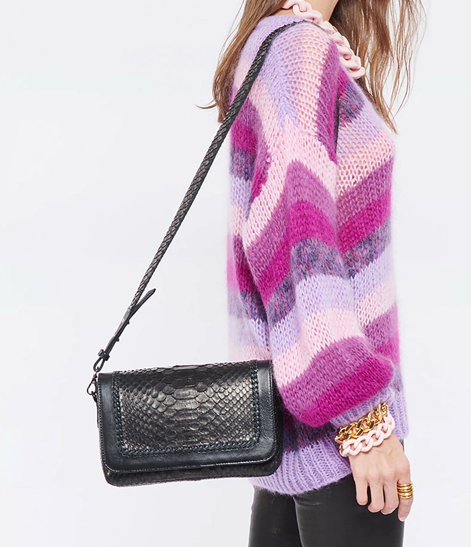 SISTA PARIS Sac Lou Cuir Python Noir 4 SISTA PARIS Sac Lou Cuir Python Noir – Image 2