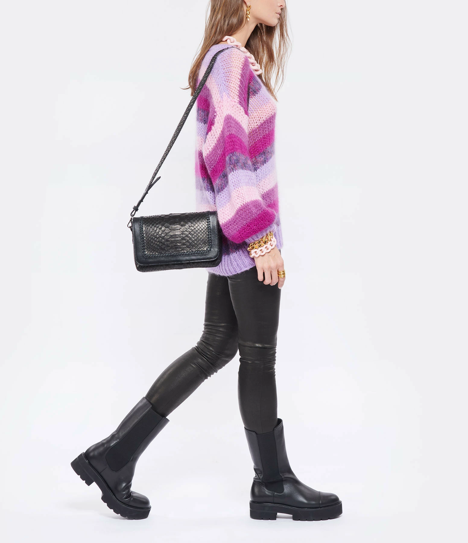 SISTA PARIS Sac Lou Cuir Python Noir 8 SISTA PARIS Sac Lou Cuir Python Noir – Image 6