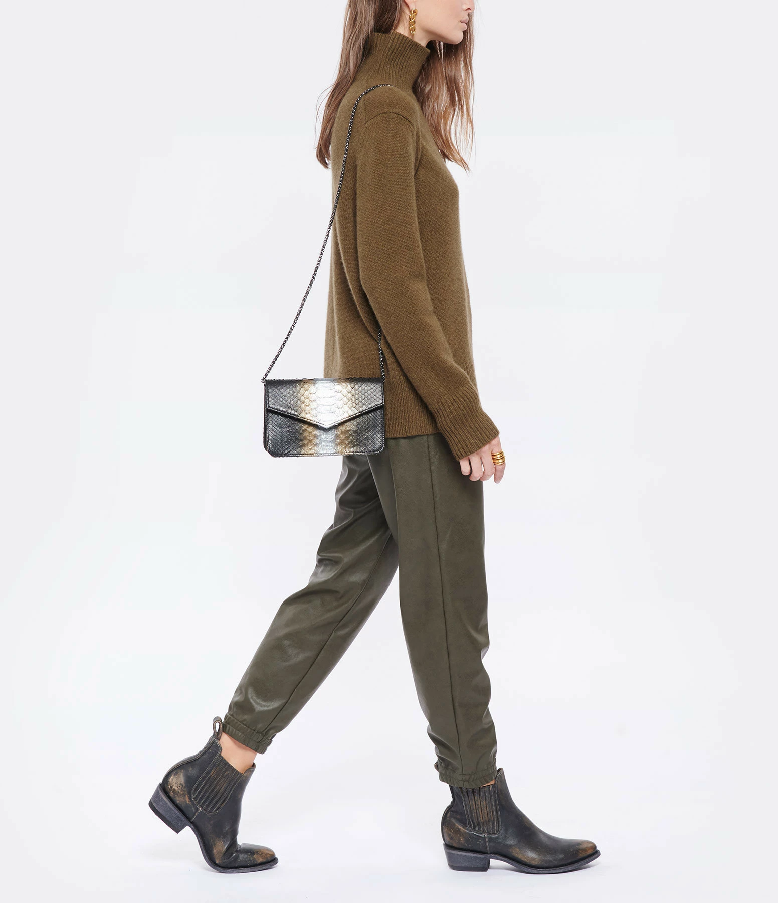 SISTA PARIS Sac Sam Cuir Python Noir Métallique 8 SISTA PARIS Sac Sam Cuir Python Noir Métallique – Image 6