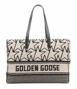 GOLDEN GOOSE Cabas California Jacquard Cuir Blanc Noir
