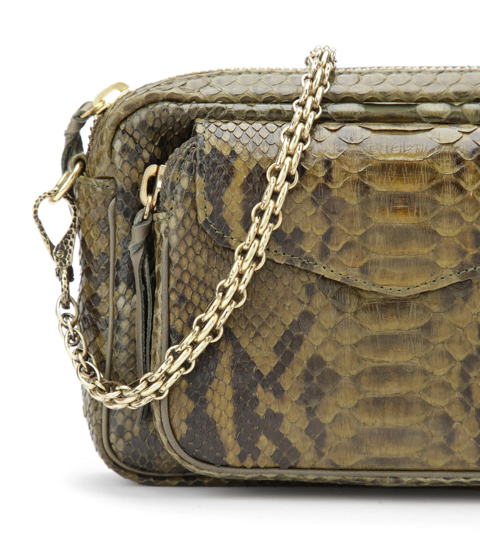 CLARIS VIROT Sac Charly Python Kaki Foncé 5 CLARIS VIROT Sac Charly Python Kaki Foncé – Image 3