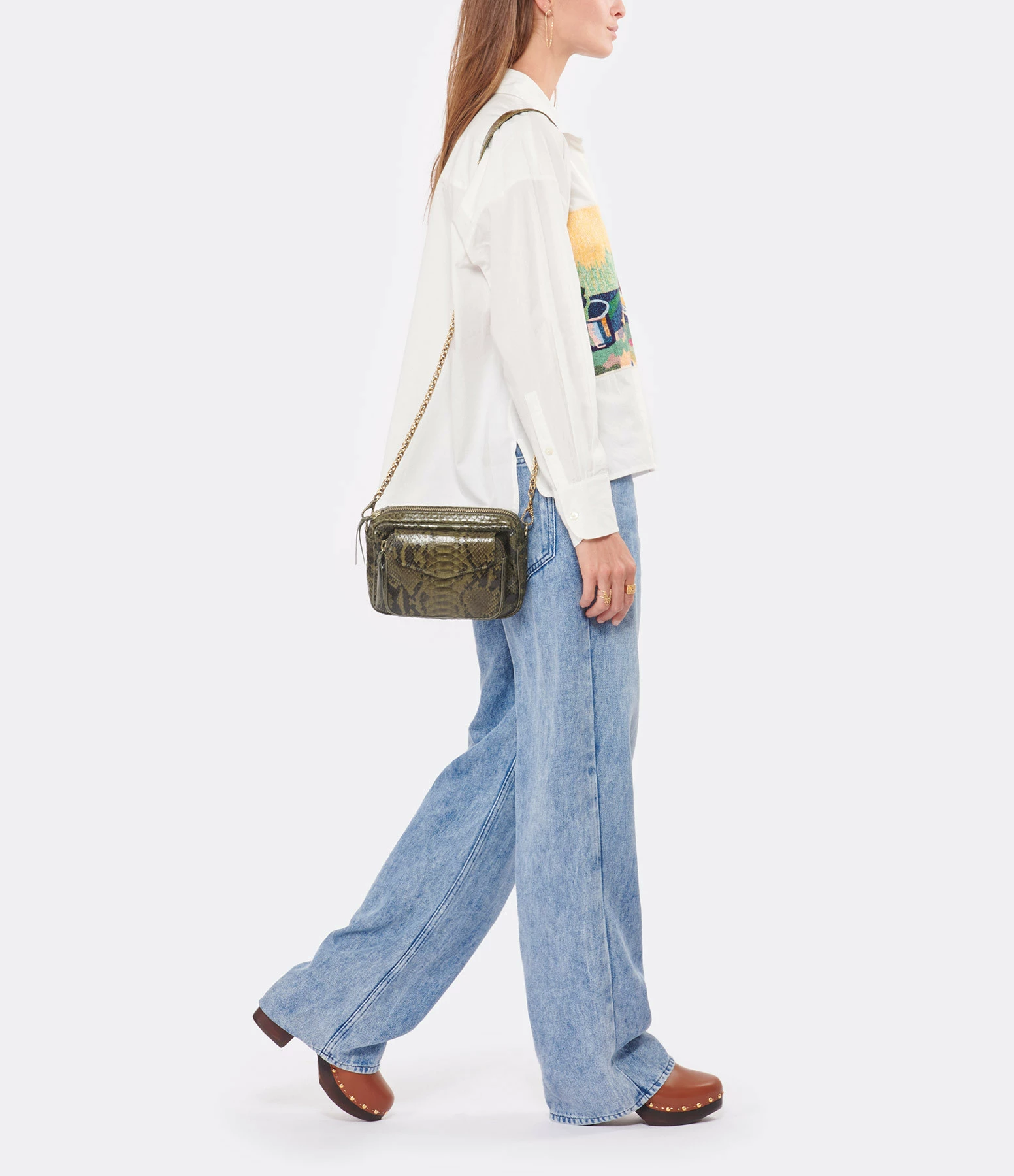 CLARIS VIROT Sac Charly Python Kaki Foncé 7 CLARIS VIROT Sac Charly Python Kaki Foncé – Image 5