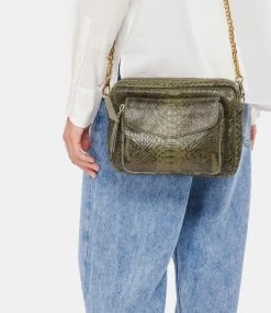 CLARIS VIROT Sac Big Charly Python Kaki Foncé -jerome dreyfuss shop unnamed file 2742