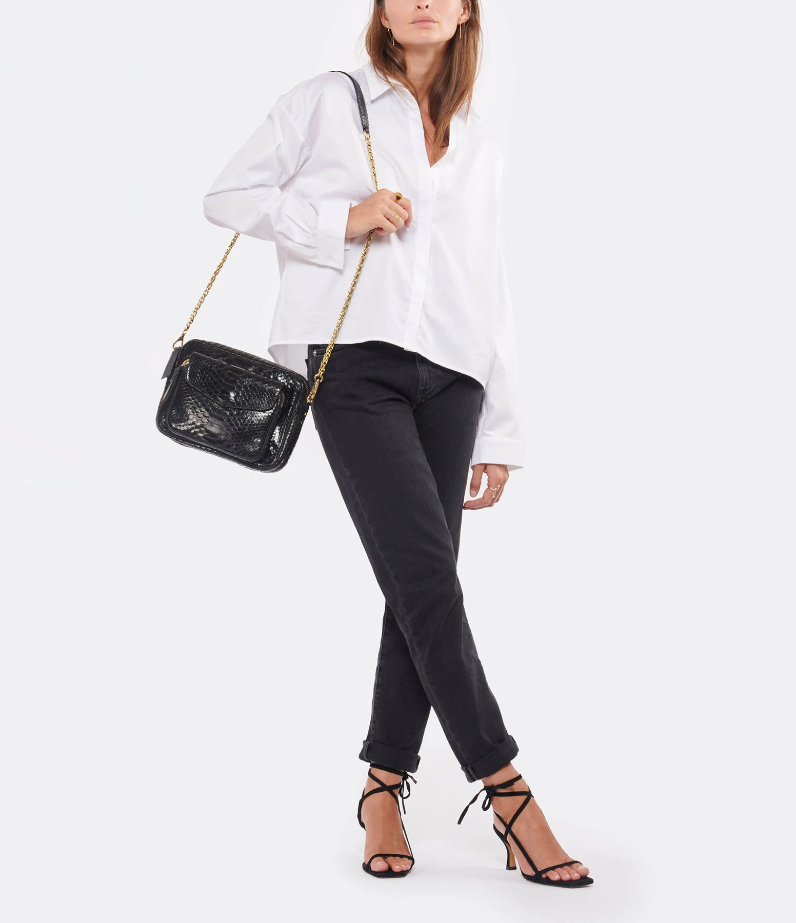 CLARIS VIROT Sac Big Charly Python Chaîne Dorée Noir 7 CLARIS VIROT Sac Big Charly Python Chaîne Dorée Noir – Image 5