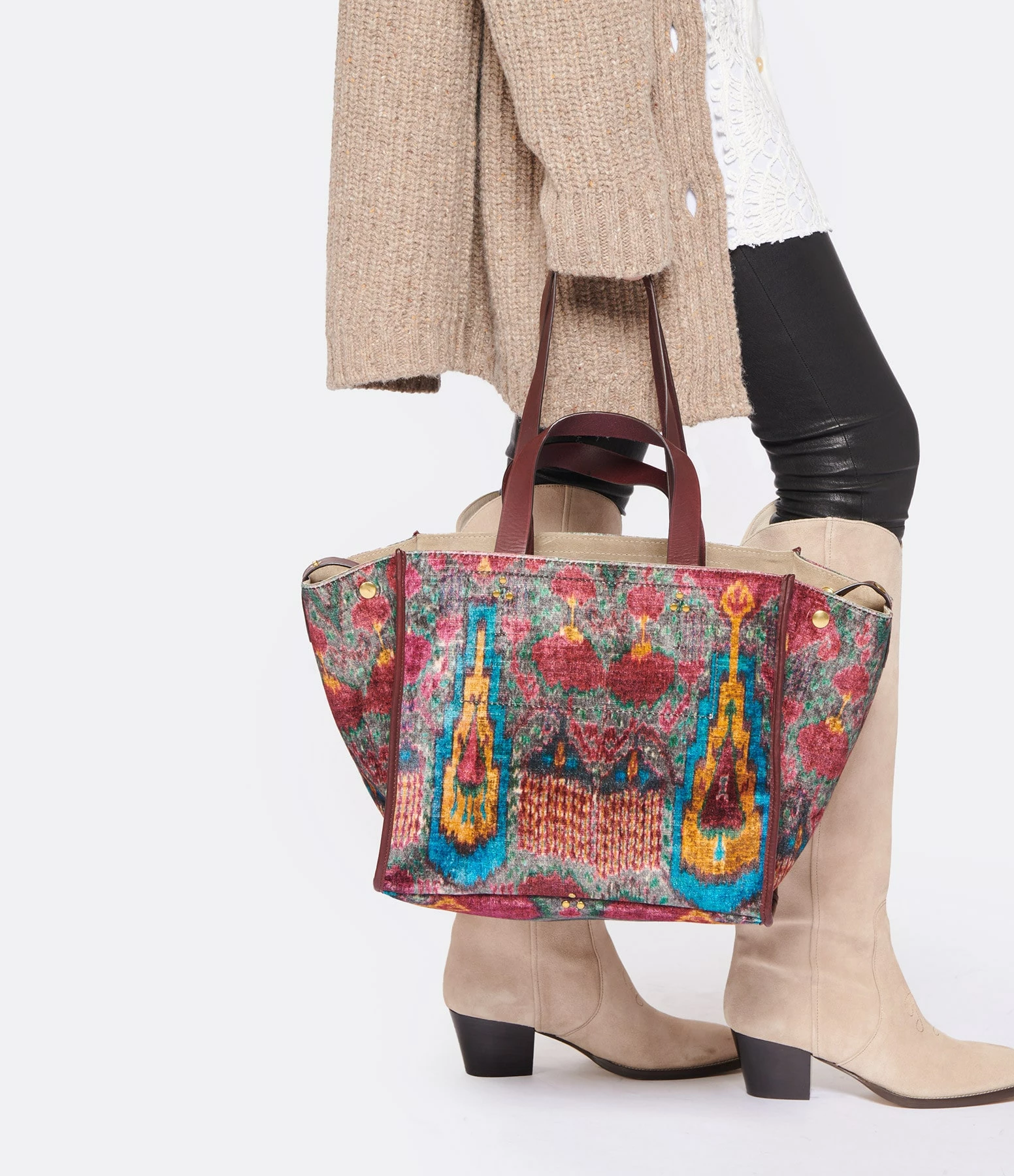 JEROME DREYFUSS Cabas Léon M Velours Imprimé Ikat, Capsule Velours 5 JEROME DREYFUSS Cabas Léon M Velours Imprimé Ikat, Capsule Velours – Image 3