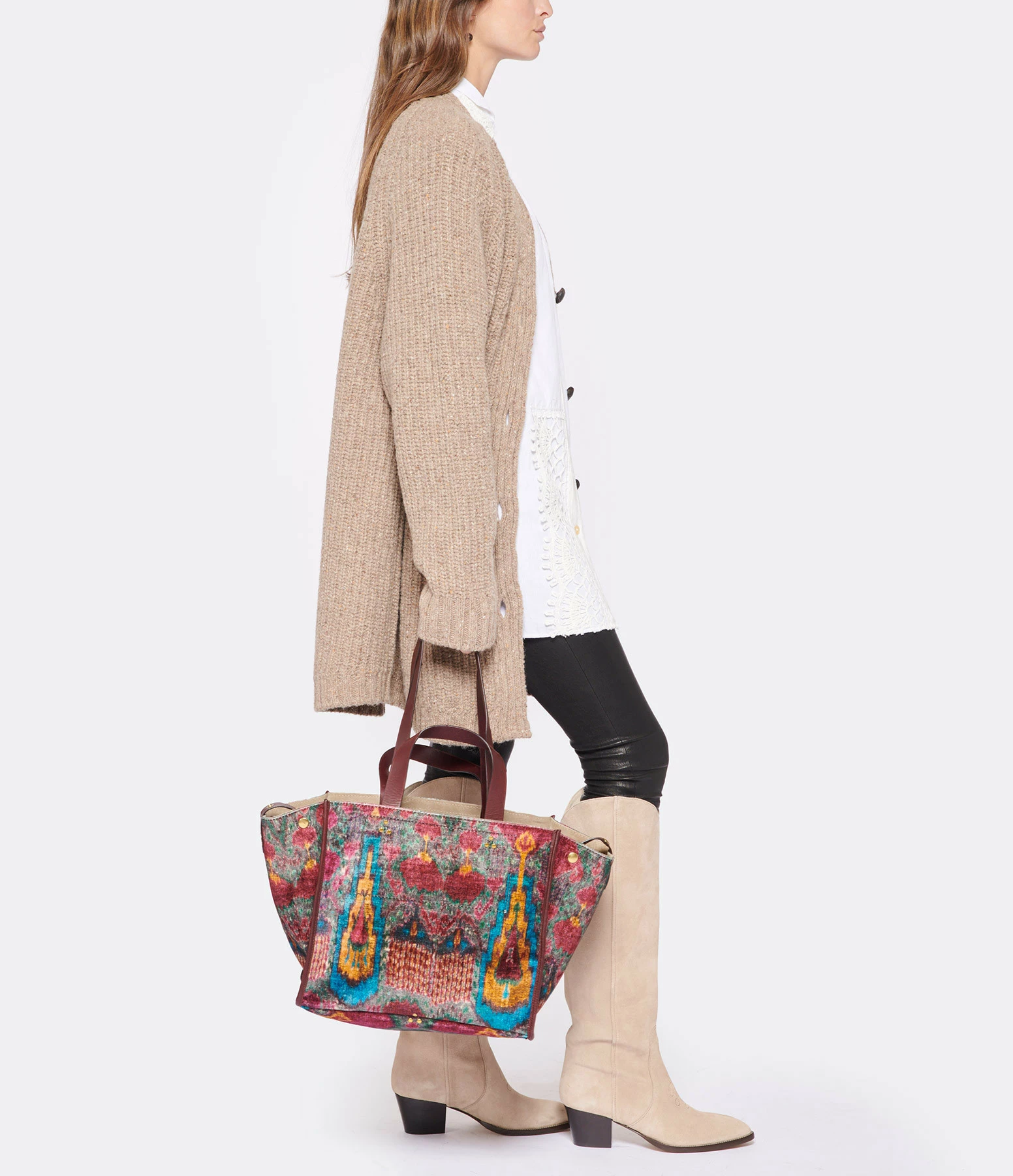 JEROME DREYFUSS Cabas Léon M Velours Imprimé Ikat, Capsule Velours 6 JEROME DREYFUSS Cabas Léon M Velours Imprimé Ikat, Capsule Velours – Image 4