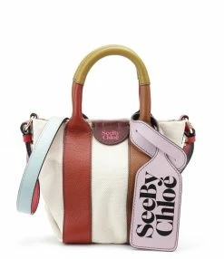 SEE BY CHLOE Mini Cabas Laetizia Toile Cuir Burnt Henna