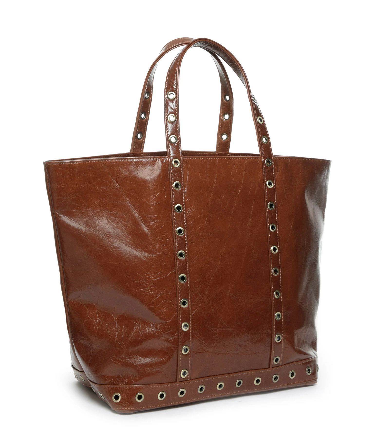 VANESSA BRUNO Cabas M Cuir Vachette Œillets Havane 4 VANESSA BRUNO Cabas M Cuir Vachette Œillets Havane – Image 2