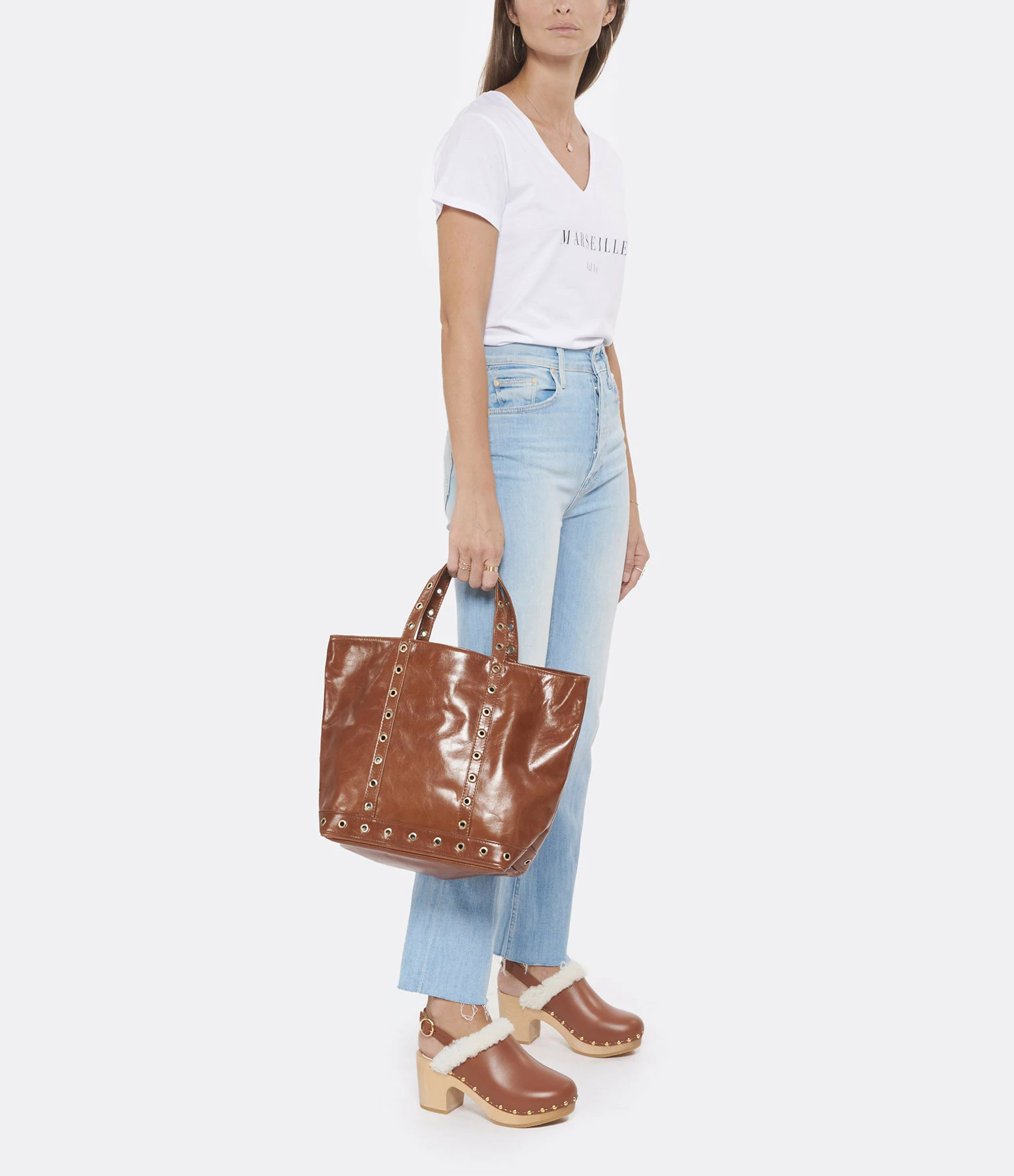 VANESSA BRUNO Cabas M Cuir Vachette Œillets Havane 8 VANESSA BRUNO Cabas M Cuir Vachette Œillets Havane – Image 6