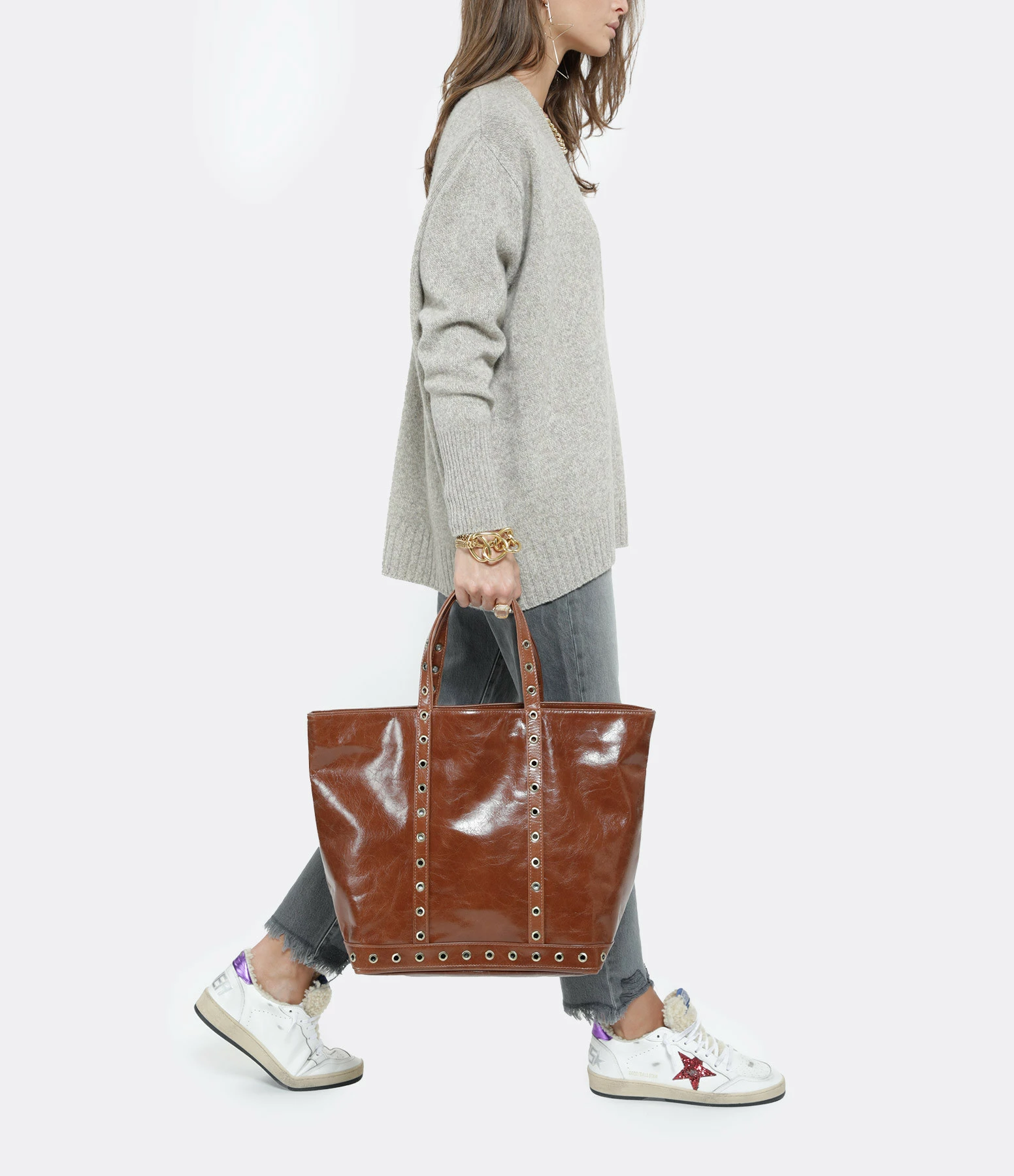 VANESSA BRUNO Cabas M Cuir Vachette Œillets Havane 9 VANESSA BRUNO Cabas M Cuir Vachette Œillets Havane – Image 7