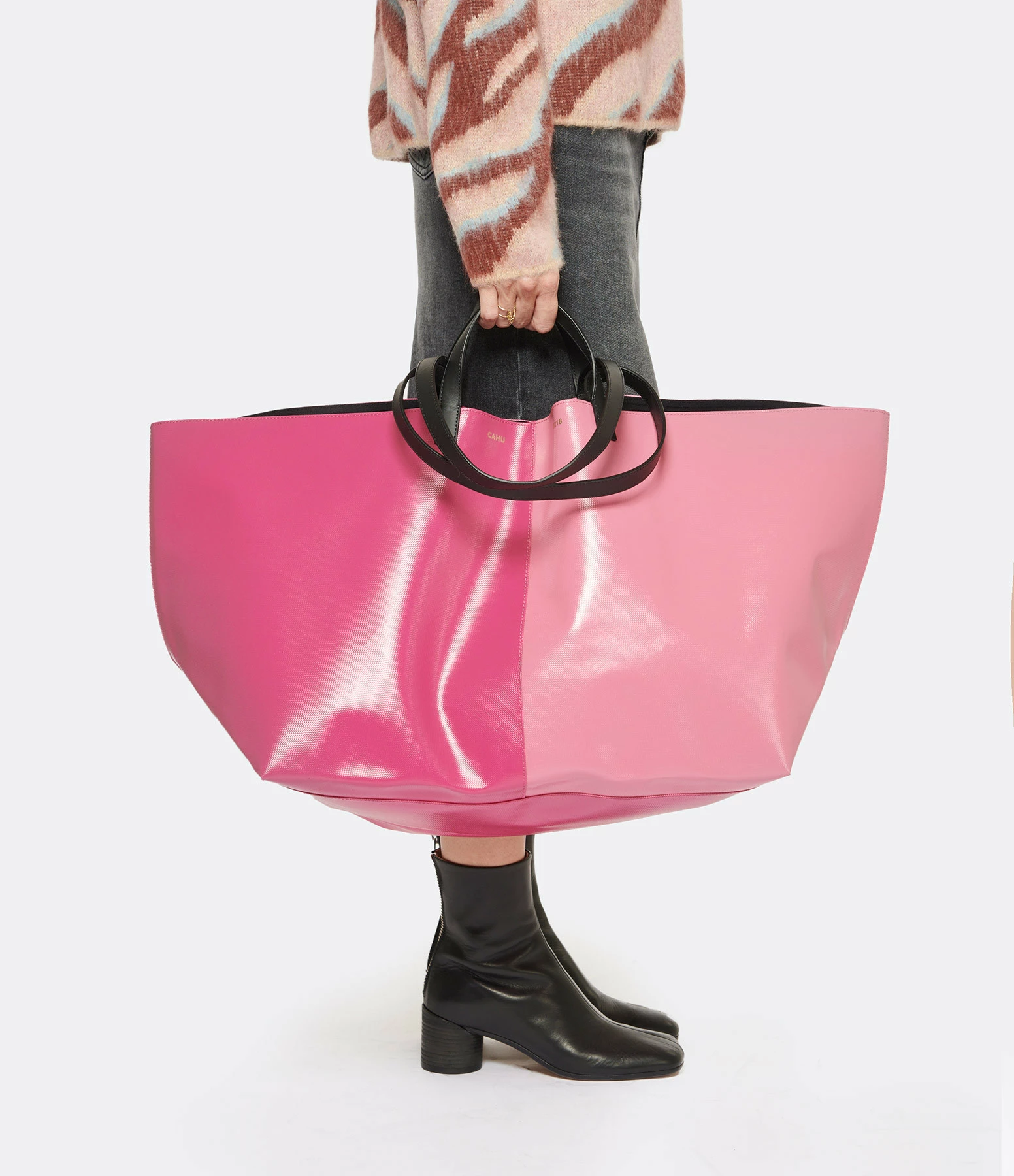 CAHU Cabas Pratique L Toile Rose 7 CAHU Cabas Pratique L Toile Rose – Image 5