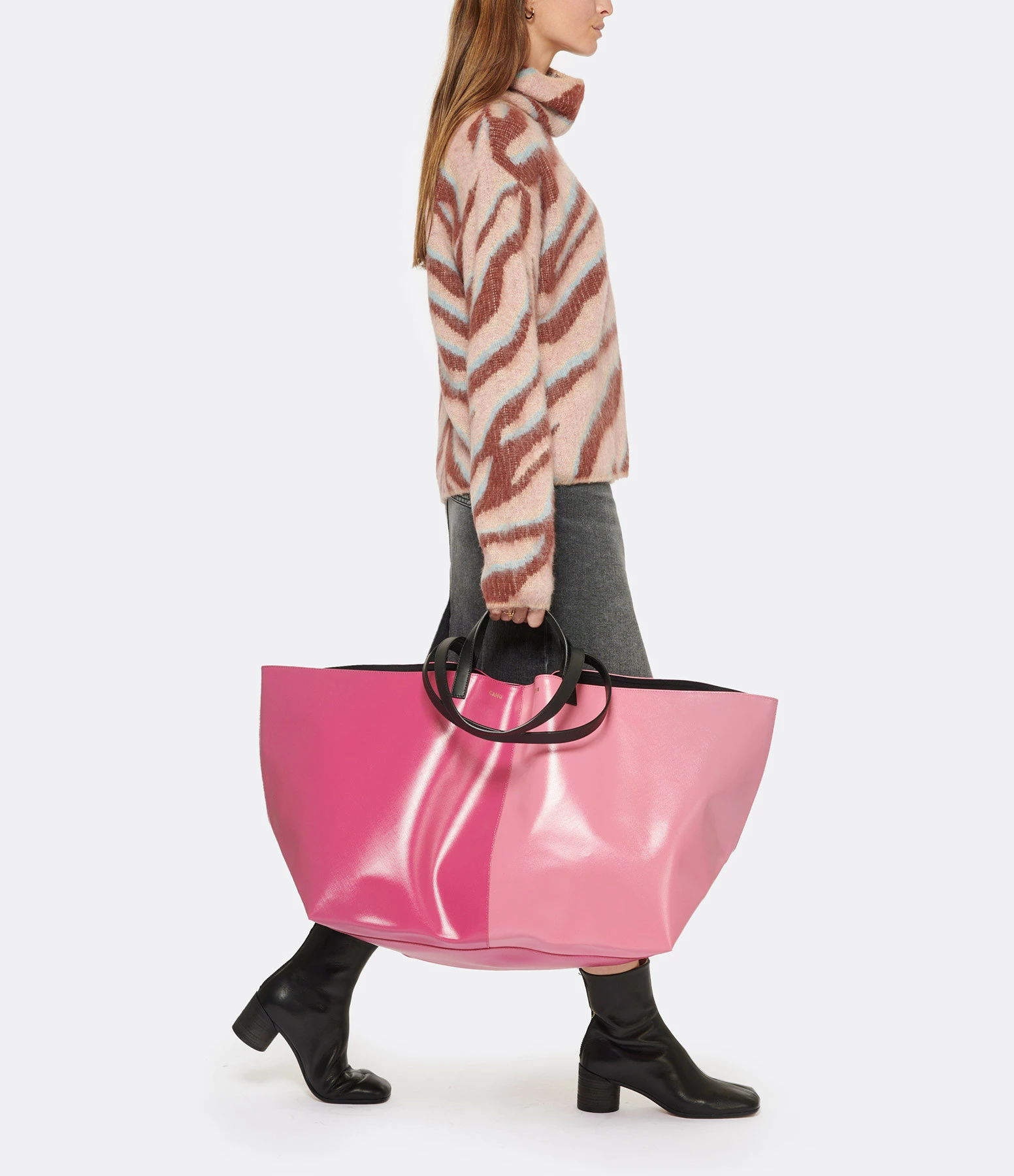 CAHU Cabas Pratique L Toile Rose 8 CAHU Cabas Pratique L Toile Rose – Image 6