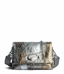 ZADIG & VOLTAIRE Sac Rocky Vintage Metal Patchwork Cuir Argenté