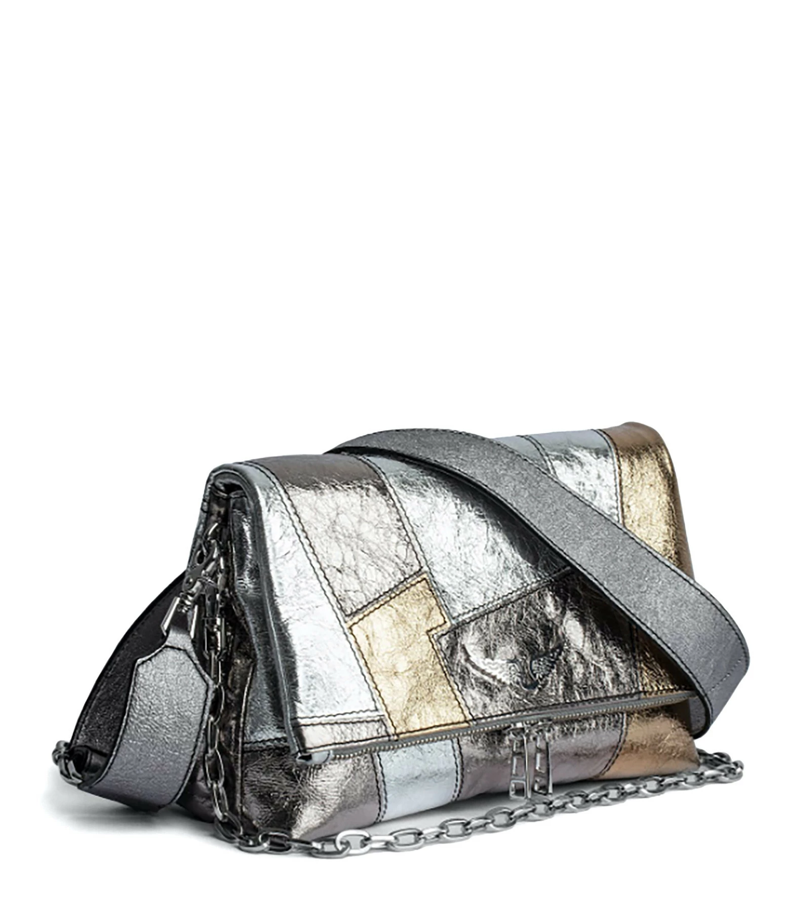ZADIG & VOLTAIRE Sac Rocky Vintage Metal Patchwork Cuir Argenté 4 ZADIG & VOLTAIRE Sac Rocky Vintage Metal Patchwork Cuir Argenté – Image 2