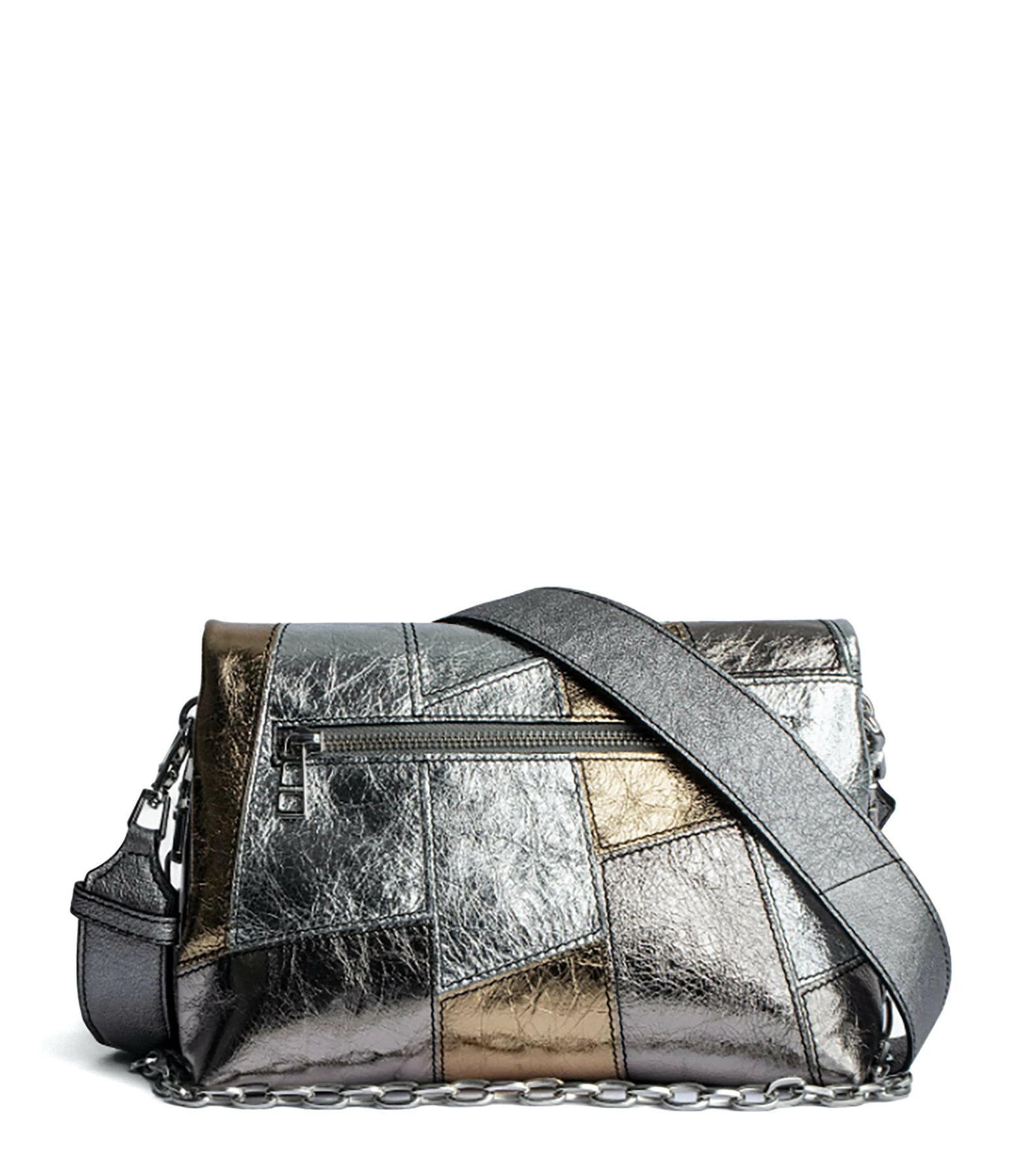 ZADIG & VOLTAIRE Sac Rocky Vintage Metal Patchwork Cuir Argenté 5 ZADIG & VOLTAIRE Sac Rocky Vintage Metal Patchwork Cuir Argenté – Image 3
