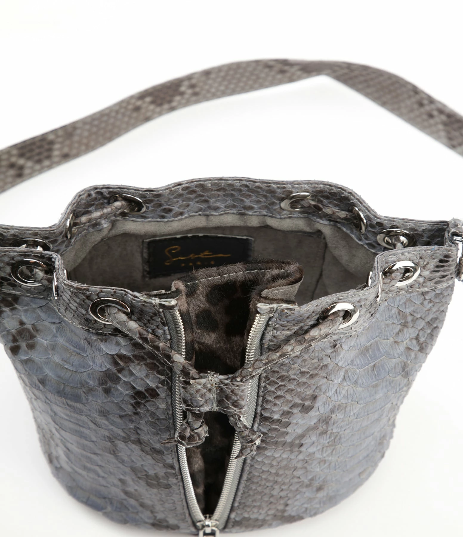 SISTA PARIS Sac Amber Cuir Python Gris 6 SISTA PARIS Sac Amber Cuir Python Gris – Image 4