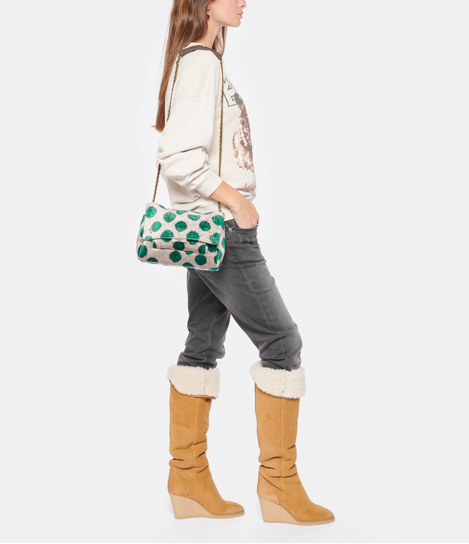 JEROME DREYFUSS Sac Lulu M Velours Imprimé Pois, Capsule Velours 9 JEROME DREYFUSS Sac Lulu M Velours Imprimé Pois, Capsule Velours – Image 7