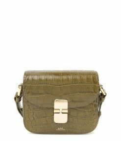 A.P.C. Sac Grace Mini Cuir Embossé Croco Olive
