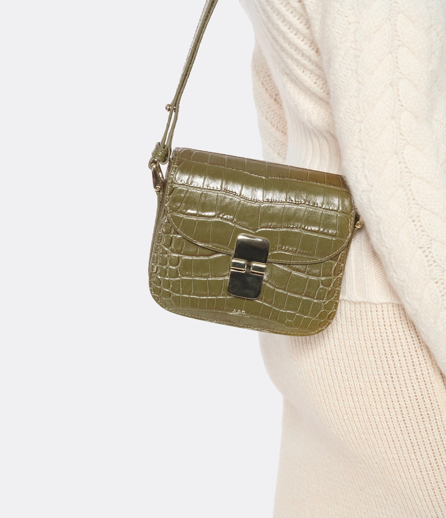 A.P.C. Sac Grace Mini Cuir Embossé Croco Olive 7 A.P.C. Sac Grace Mini Cuir Embossé Croco Olive – Image 5